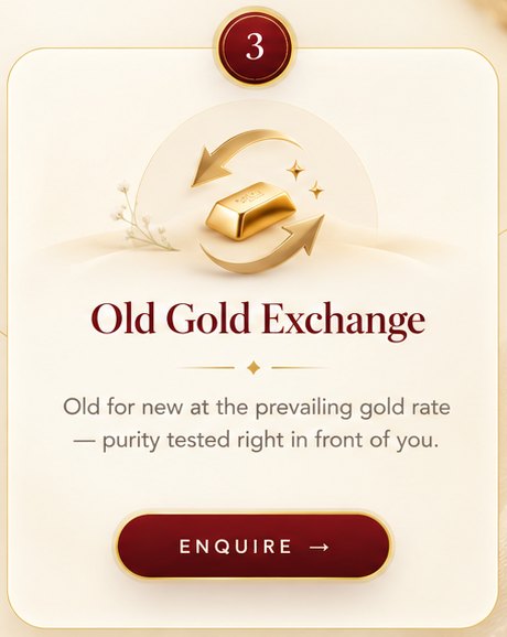 Old Gold Exchange: Old for new at the prevailing gold rate — purity tested right in front of you.